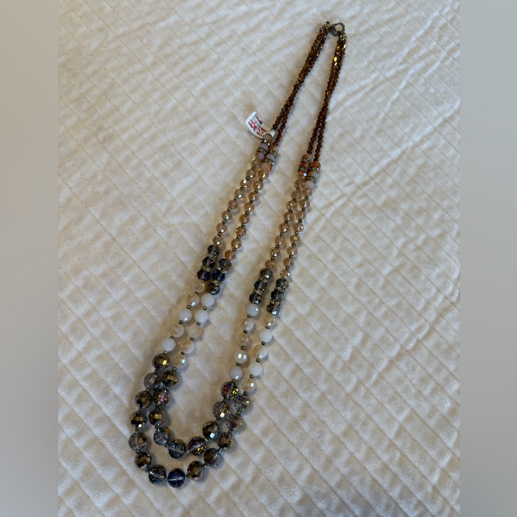 Nwt Women’s Double Strand Beaded & Rhinestone Necklace